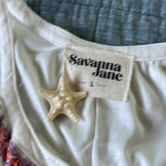 SAVANNA JANE Floral Embroidered Sleeveless Tie-Neck Mini Dress in Cream | Large - Picture 4 of 8